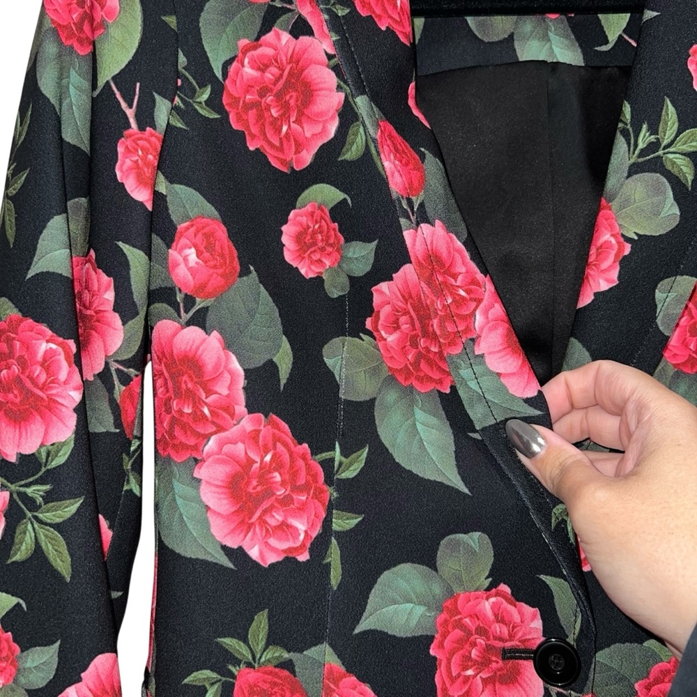 Alice + Olivia Breann Long Fitted Blazer Jacket In Cheri Floral Print - Picture 9 of 15